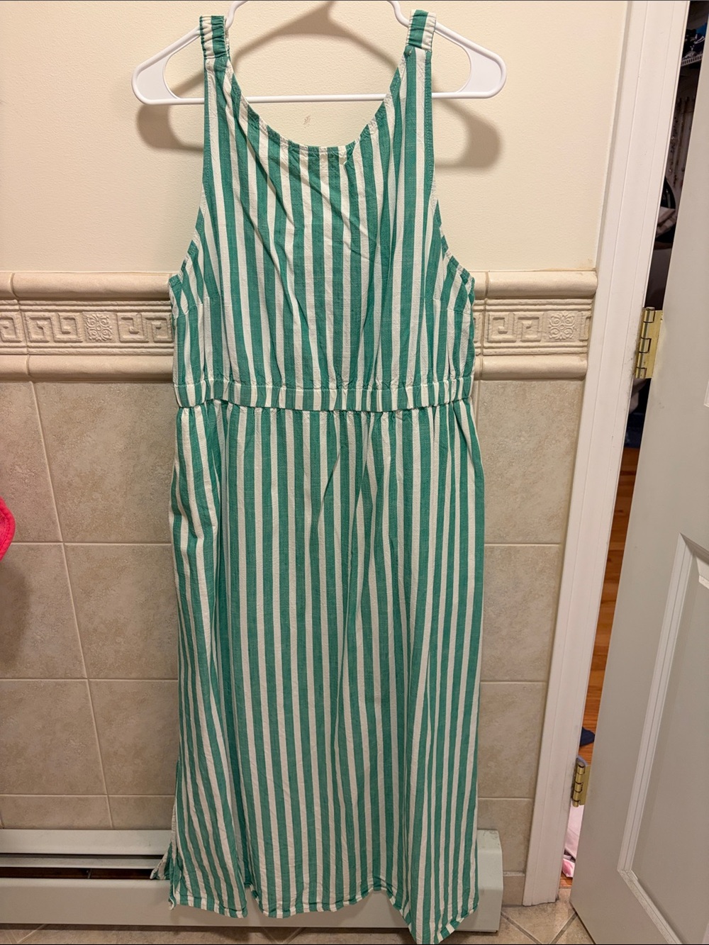 Womens’ Striped Green and White Summer Dress w/pockets